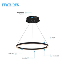 Load image into Gallery viewer, 1-Ring LED Modern / Round Chandeliers, Dimmable, 38W, 3000K, 1512LM, Diameter 23.6&#39;&#39;×71&#39;&#39;