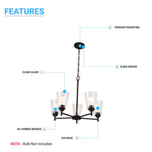 Load image into Gallery viewer, Chandelier Lighting Fixture, Flared Shape, Clear Glass Shades, E26 Base, UL Listed for Damp Location, 3 Years Warranty