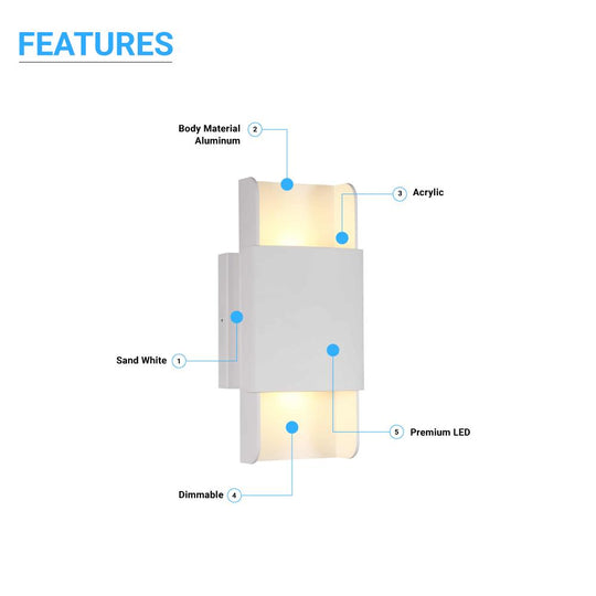 Modern LED Wall Sconce Lighting Fixture, 11W, 3000K, Dimmable, Body Finish Matte Black / Sand White