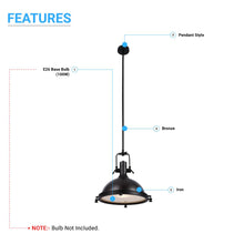 Load image into Gallery viewer, Bronze Finish, Industrial Pendant Light Fixture, Includes Extension Rods 1x6&quot;+3x12&quot;, E26 Base