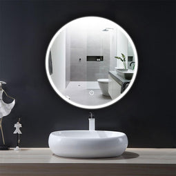 22 Inch LED Lighted Bathroom Round Mirror,  CCT Changeable With Remembrance, Defogger On/Off Touch Switch