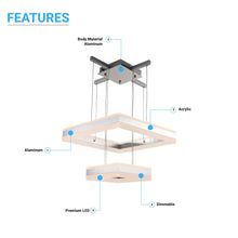 Load image into Gallery viewer, 2-Lights, 126W, 3000K-6500K (CCT-Changeable), 6300LM, Square Chandelier Lighting ,Dimmable, Sand Silver Body Finish, Dimension : 23.3&#39;&#39;L×23.3&#39;&#39;W×55&#39;&#39;H
