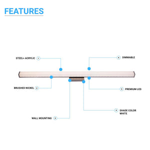 LED Vanity Light Bar Fixture, Rectangle Shape, CCT Changeable (3000K/4000K/ 5000K), LED Wall Mounting Vanity Light