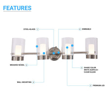 Load image into Gallery viewer, LED Vanity Lighting Fixture, 4000K, Dimmable, Brushed Nickel Wall Mounting Light