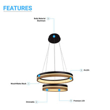 Load image into Gallery viewer, 78W, Double Ring Chandelier, 3000K, 1501 Lumens, Wooden + Matte Black Chandelier, dimmable pendant lights