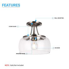 Load image into Gallery viewer, 1-Light, Clear, Semi Flush Mount, Close To Ceiling Lights, for Damp Location, Brushed Nickel Ceiling Light, E26 Base, 3 Years Warranty