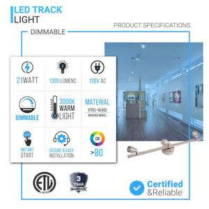 LED Dimmable Flexible Track Lighting, Brushed Nickel Finish, 3000K (Warm White),