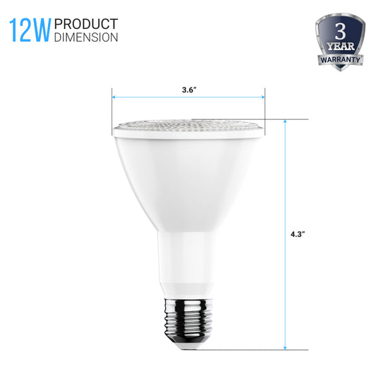 PAR30 LED Long Neck Light Bulbs - 12 Watt - 45 Watt Equivalent - High CRI 90+ 5000K - Day Light White