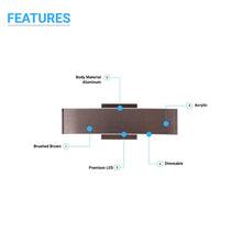 Load image into Gallery viewer, 2-Lights, Indoor Rectangular LED Wall Sconce, 3000K, Dimmable, Brushed brown Body Finish