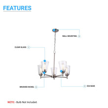 Load image into Gallery viewer, Chandelier Lighting Fixture, Flared Shape, Clear Glass Shades, E26 Base, UL Listed for Damp Location, 3 Years Warranty