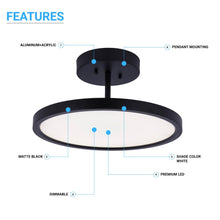 Load image into Gallery viewer, Circle - LED Semi Flush Mount Ceiling Lights, 28w, 1950LM, Dimmable, White Acrylic Shade with Matte Black Finish