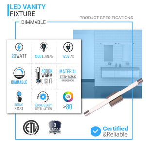 Cylinder Shape Integrated LED Bath Bar Light, 4000K (Cool White), Dimmable, ETL Listed, LED Vanity Light