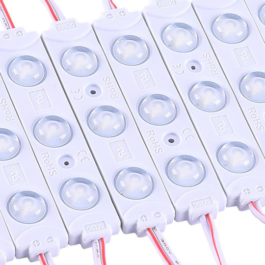 Red LED Modules for Illuminating Signs or Channel Letters, 40-Pack, SMD 2835, IP65 Rated, 3LED/Mod, DC12V, 0.72W
