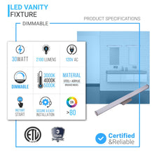 Load image into Gallery viewer, LED Vanity Light Bar Fixture, Rectangle Shape, CCT Changeable (3000K/4000K/ 5000K), LED Wall Mounting Vanity Light