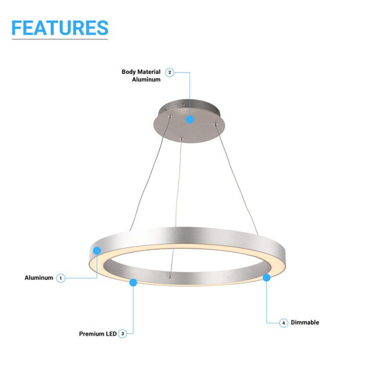 Modern Round Chandeliers, 49W, 3000K, 2450LM, Dimmable, unique design Shade, Pendant Mounting, CRI: 80+, Aluminum Body Finish