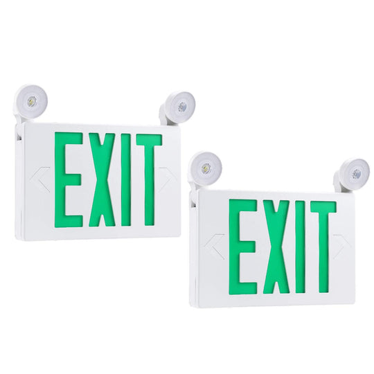 3.5 Watt LED Combo Green Exit Sign with Two Adjustable Head, UL Listed, 90-min Backup Battery