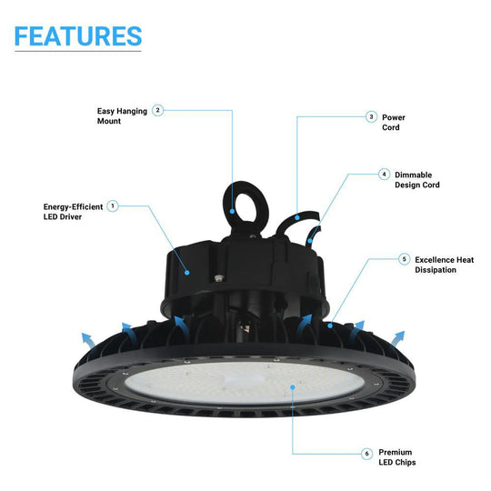 UFO LED High Bay Light: 240W, 5700K, 34000LM, Waterproof IP65, 1-10V Dimmable, AC200-480V High Voltage, UL and DLC Listed - Perfect for Factories, Workshops, Barns, Garages, Commercial Shops, Warehouses, Airports