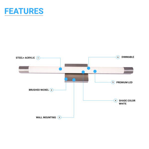 Cylinder Shape Integrated LED Bath Bar Light, 4000K (Cool White), Dimmable, ETL Listed, LED Vanity Light