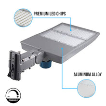 Load image into Gallery viewer, 300w-led-pole-light-with-photocell-5700k-universal-mount-silver-ac100-277v