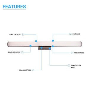 LED Vanity Light Bar Fixture, Rectangle Shape, CCT Changeable (3000K/4000K/ 5000K), LED Wall Mounting Vanity Light