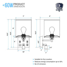 Load image into Gallery viewer, Wall Sconce Lighting fixtures, White Fabric Shade with Black Metal Finish, With LED 1W 1usb+2switchs+1outlet, Dimension: W7&quot;*xH13.5&quot;xE9&quot;