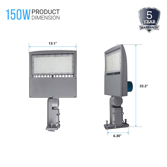 150W LED Pole Light With Photocell ; 5700K ; Universal Mount ; Silver ; AC100-277V