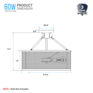 Semi Flushmount Drum Ceiling Light, E26 Base, Steel Cage Matte Black Finish, 3 Years Warranty, UL Listed