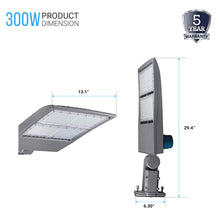 Load image into Gallery viewer, 300w-led-pole-light-with-photocell-5700k-universal-mount-silver-ac100-277v