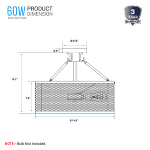 Semi Flushmount Drum Ceiling Light, E26 Base, Steel Cage Matte Black Finish, 3 Years Warranty, UL Listed