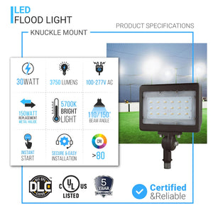 30W LED Flood Light Outdoor Knuckle Mount, 5700K, 3750LM, Bronze, IP65 Rated Waterproof, Bronze