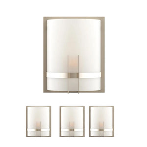 Modern Decorative Wall Sconces Lighting, Dimension: 9" W x 12"H x 5"E, Brushed Nickel Finish with White glass shade
