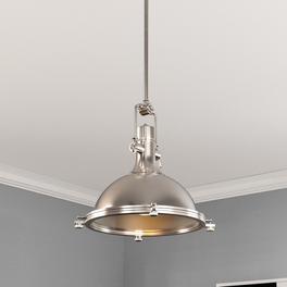 Satin Nickel Finish, Industrial Pendant Light Fixture, Includes Extension Rods 1x6