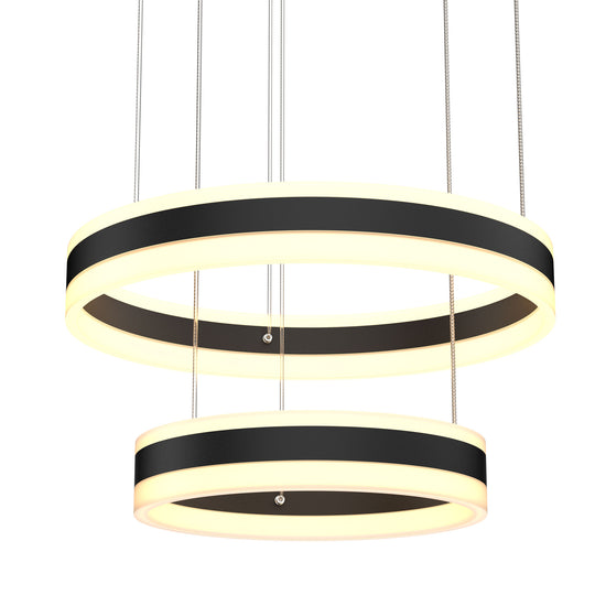 2-Ring,112W, 3000K-6500K, 5600LM, Unique LED Circular Chandelier, Dimmable, Sand Black Body Finish