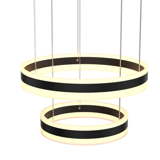 2-Ring,112W, 3000K-6500K, 5600LM, Unique LED Circular Chandelier, Dimmable, Sand Black Body Finish