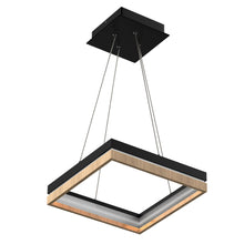 Load image into Gallery viewer, Square Metal and Wood - Chandelier - Lighting, 35W, 836 Lumens (Warm White), 3000K Dimmable, Matte Black + Wood Body Finish