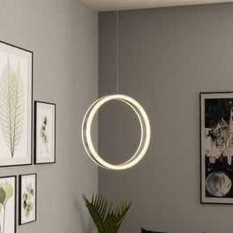 1-Light, Ring LED Pendant Lighting, Unique Design, 34W, 3000K (Warm White), 1028LM, Dimmable, Aluminum Body Finish,