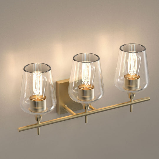 Clear Glass Shade Vanity Lights Fixture, Bell Shape with Brass Gold Finish, E26 Base, UL Listed for Damp Location, 3 Years Warranty