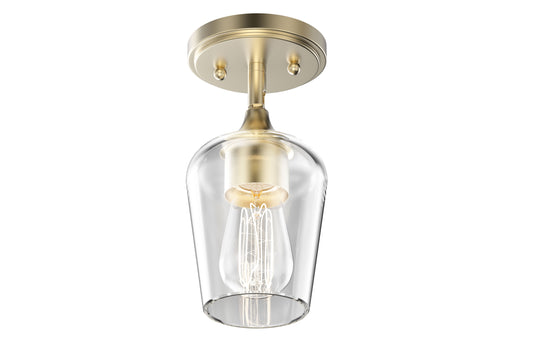 Semi-Flush Mount Lighting Brass Gold, with Bell Shape, E26 Base for Damp Location, Clear Glass Shade, Ceiling Mounting, UL Listed