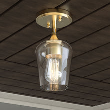 Load image into Gallery viewer, Semi-Flush Mount Lighting Brass Gold, with Bell Shape, E26 Base for Damp Location, Clear Glass Shade, Ceiling Mounting, UL Listed