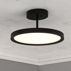 Circle - LED Semi Flush Mount Ceiling Lights, 28w, 1950LM, Dimmable, White Acrylic Shade with Matte Black Finish