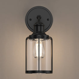 Birdcage Shape Vanity Light Fixture, Matte Black with Clear Glass Shade, E26 Base, For Damp Locations