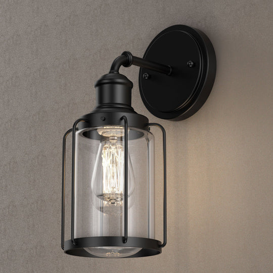 Birdcage Shape Vanity Light Fixture, Matte Black with Clear Glass Shade, E26 Base, For Damp Locations
