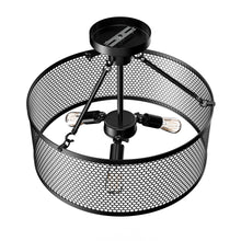 Load image into Gallery viewer, Semi Flushmount Drum Ceiling Light, E26 Base, Steel Cage Matte Black Finish, 3 Years Warranty, UL Listed