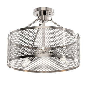 Semi Flushmount Drum Ceiling Light, E26 Base, Steel Cage Matte Black Finish, 3 Years Warranty, UL Listed