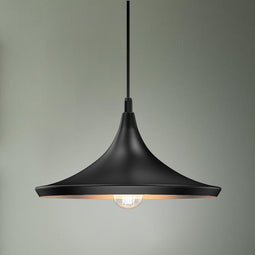 Modern Black hanging light fixture, Trumpet-Shaped, E26 Base, Steel Body, UL Listed