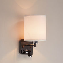 Load image into Gallery viewer, Wall Sconce Lighting fixtures, White Fabric Shade with Black Metal Finish, With LED 1W 1usb+2switchs+1outlet, Dimension: W7&quot;*xH13.5&quot;xE9&quot;