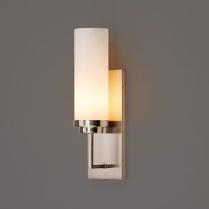Modern Wall Sconce - 1 Light - E26 Base, Dim: W4.6"xH15"xE3.5", Decorative Wall Lamp, Brushed Nickel with Opal Glass Shade