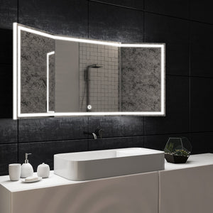 LED Backlit Mirror with Thin Plexiglass Edge, 55.1 X 25.6 Inch, Touch Sensor Switch, Defogger, CCT Remembrance, Titan Style