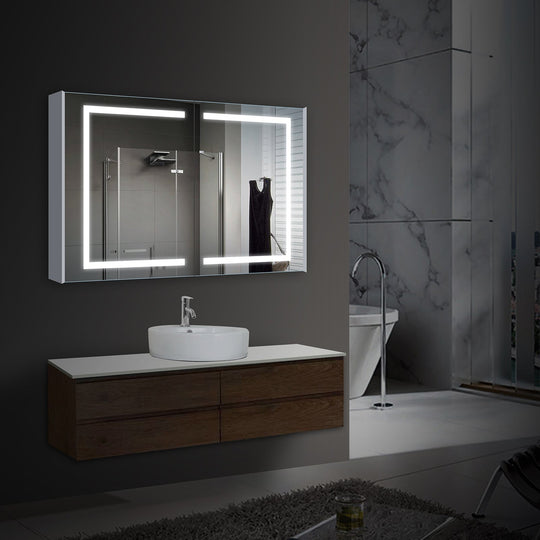 24 X 36 Inch LED Lighted Bathroom Mirror Cabinet, On/Off Switch, Double Sided Mirror, Benign Style