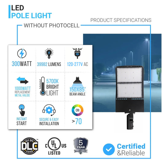 Commercial LED Pole Light Heads 300 Watt Black 5700K AM(Adjustable Mounting) Waterproof